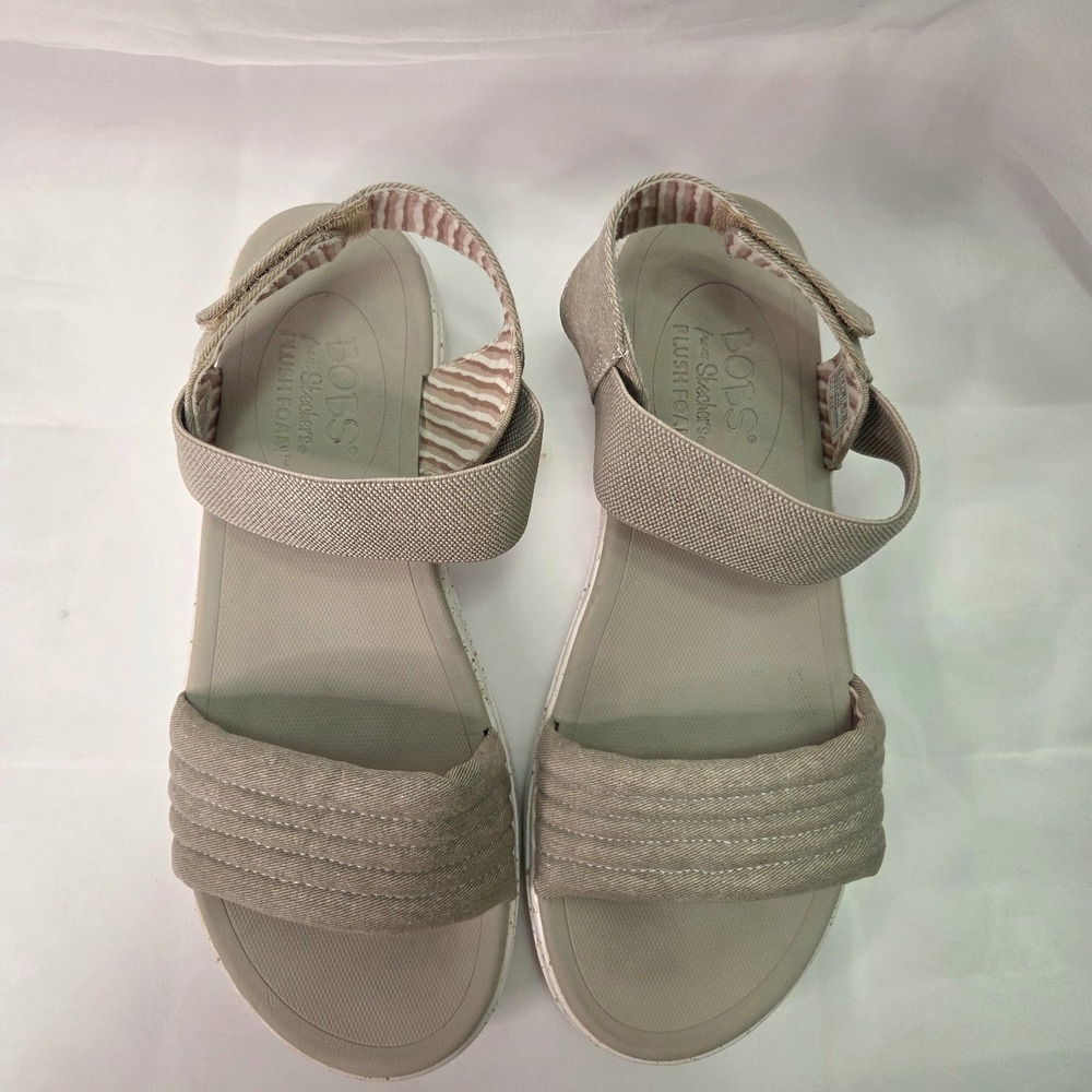 Skechers Bobs Summer Skipper Optical Chill Plush Foam Sandal Taupe Sz 9 Comfort - Picture 4 of 8
